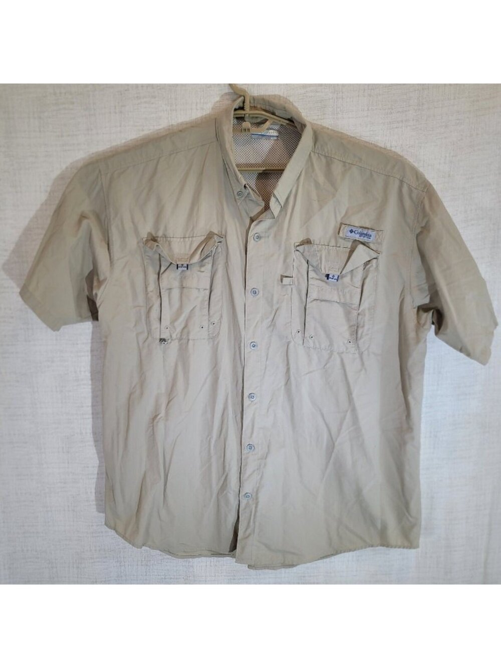 READ Columbia Button Up Shirt Mens XL Tan PFG Omni Shade Vented Fishing
